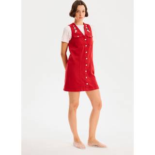 Omnes Omnes Red 100% Cotton Talula Denim Floral Embroidered Mini Dress - 40