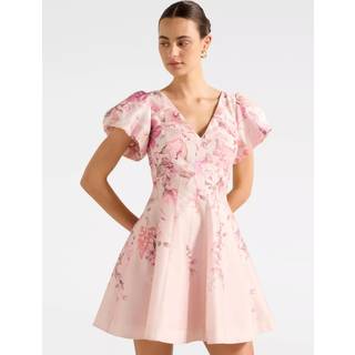 Forever New Forever New Pink Camden Puff Sleeves Mini Dress Contains Linen - 10