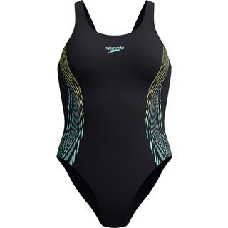 Women's Placement Muscleback Swimsuit Black/Yellow
