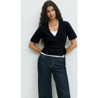 Gina Tricot-Knitted wrap top-slå om toppe-Blå-S-Dame