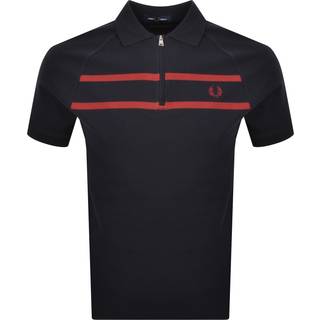 Fred Perry Pique Zip Neck Polo T Shirt Navy