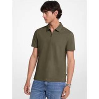 MK Cotton Blend Piqué Zip-Up Polo Shirt - Green - Michael Kors - XXL