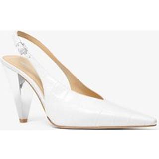 MK Electra Crocodile Embossed Leather Slingback Pump - White - Michael Kors - EU 41
