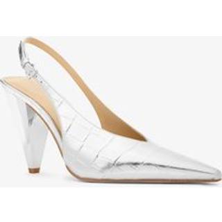 MK Electra Metallic Crocodile Embossed Leather Slingback Pump - Silver - Michael Kors - EU 36