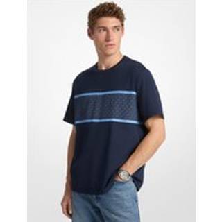 MK Signature Logo Striped Cotton T-Shirt - Blue - Michael Kors - XL
