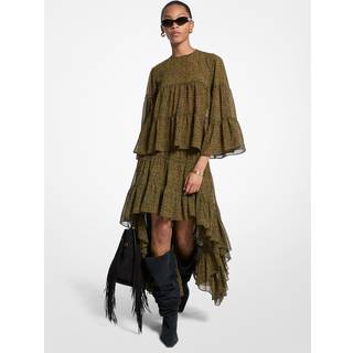 MK Paisley Print Georgette High-Low Tiered Skirt - Green - Michael Kors - XL