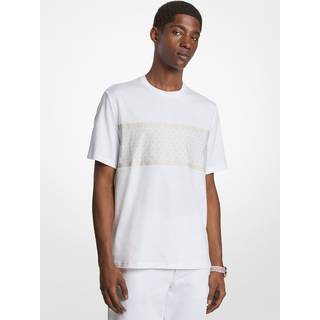 MK Signature Logo Striped Cotton T-Shirt - White - Michael Kors