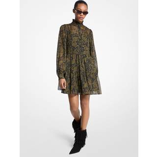 MK Metallic Paisley Print Georgette Mini Dress - Green - Michael Kors - L
