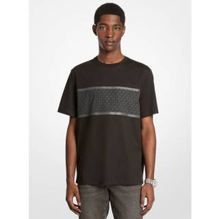 MK Signature Logo Striped Cotton T-Shirt - Black - Michael Kors