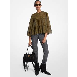MK Paisley Print Georgette Tiered Blouse - Green - Michael Kors - S