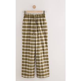 Next Green/White Wide Leg Pull On Check Trousers