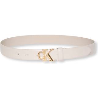 Full Grain Leather Logo Belt - Beige - 100 cm
