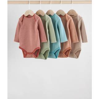 Next Blue/Brown Baby Long Sleeve Bodysuits 5 Pack