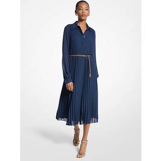 MK Pleated Georgette Shirtdress - Blue - Michael Kors - XL