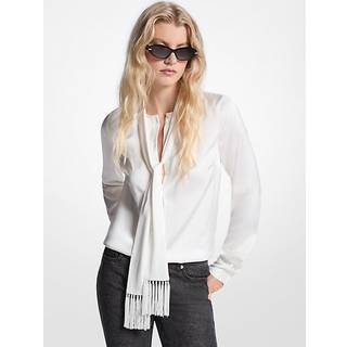 MK Satin Fringed Tie-Neck Blouse - White - Michael Kors