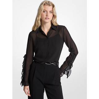 MK Ruffled Georgette Blouse - Black - Michael Kors - L