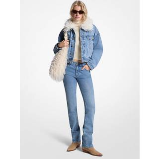 MK Faux Fur Collar Denim Jacket - Blue - Michael Kors - M-L