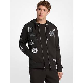 MK Embellished Cotton Zip-Up Hoodie - Black - Michael Kors - L