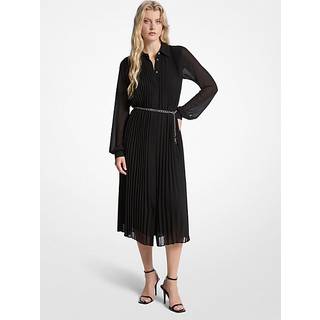 MK Pleated Georgette Shirtdress - Black - Michael Kors - XS
