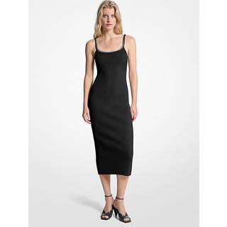 MK Chain Ribbed Stretch Knit Midi Dress - Black - Michael Kors - XS