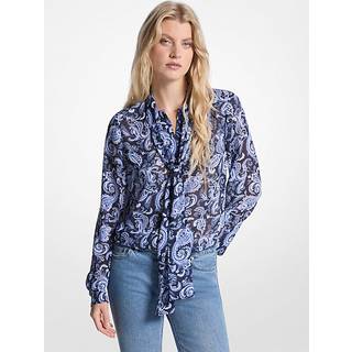 MK Paisley Print Georgette Tie-Neck Blouse - Blue - Michael Kors