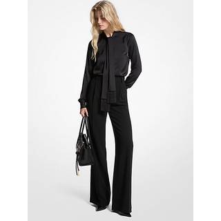 MK Satin Fringed Tie-Neck Blouse - Black - Michael Kors