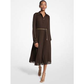 MK Pleated Georgette Shirtdress - Brown - Michael Kors - XS
