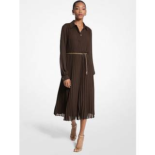 MK Pleated Georgette Shirtdress - Brown - Michael Kors - L