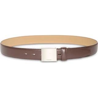 Full Grain Leather Plaque Buckle Belt - Brown - 100 cm