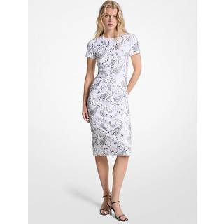 MK Studded Paisley Scuba Midi Dress - White - Michael Kors - L
