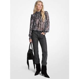 MK Metallic Paisley Print Georgette Blouse - Grey - Michael Kors - XL