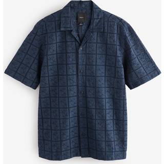 Next Navy Blue 100% Cotton Textured Broderie Short Sleeve Shirt - X-Small