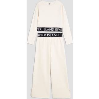 River Island River Island Cream Girls Waistband Top and Joggers Set