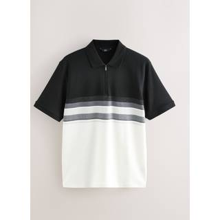 Next Black/White 100% Cotton Short Sleeve Zip Neck Block Polo Shirt - medium