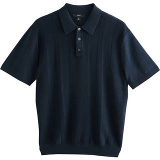 Next Navy Blue Regular Fit Cotton Rich Short Sleeve Knit Polo Shirt - Large