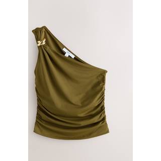 Next Olive Green Soft Touch Slinky Polyamide One Shoulder Hardware Top