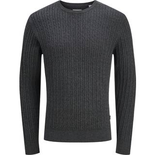 Jack & Jones Emil Knit Cable Crew Neck Dark Grey Melange