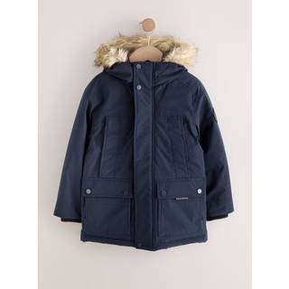 Next Navy Heavyweight Shower Resistant Faux Fur Trim Parka Coat (3-16yrs)