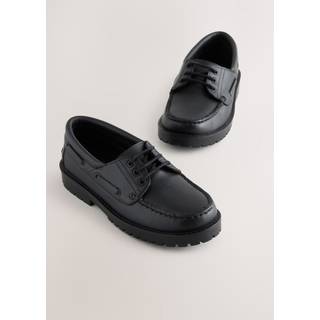 Next Black Slip-On Leather School Boat Shoes - uk12eu305