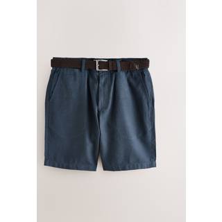 Next Navy Linen Cotton Chino Shorts with Belt Included - 32W x 31L (UK 32 R)