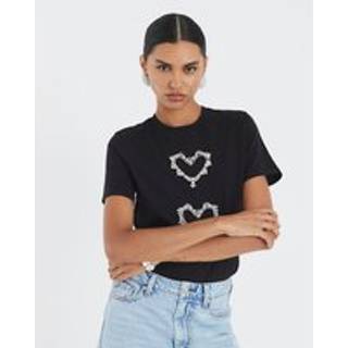 River Island River Island Black Short Sleeve Heart Diamante T-Shirt