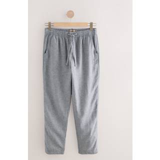 Next Chambray Blue Regular Tapered Fit Textured Linen Cotton Elasticated Drawstring Trousers