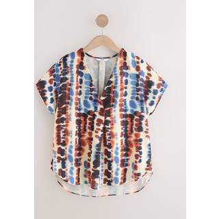 Next Blue/Orange Tie Dye Print Relaxed Fit Short Sleeve Overhead V-Neck Blouse