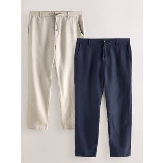 Next Navy/Stone Signature 100% Linen Chino Trousers 2 Pack