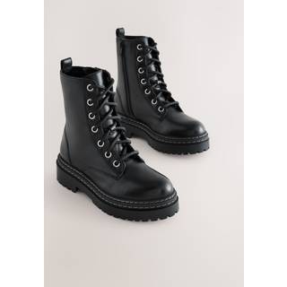 Next Black Standard Fit (F) Leather Chunky Lace-Up Boots