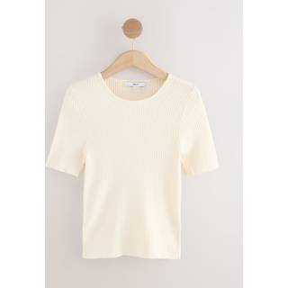 Next Ecru Ribbed Short Sleeve Cotton Rich Knitted Crew Neck Top