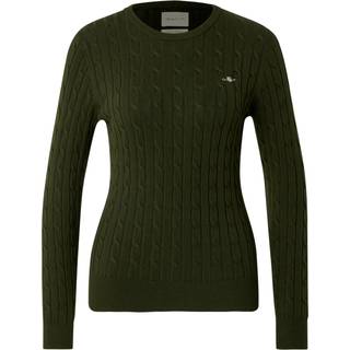 GANT Dame Crewneck sweater af strækbomuld med kabelstrik (S)