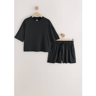 Next Black Jesrey Satin Mix Short Set Pyjamas