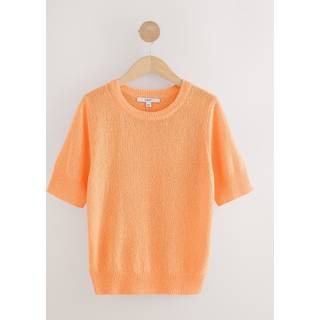 Next Orange Knitted Textured Crew Neck Short Sleeve Top