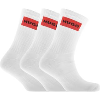 HUGO 3 Pack Rib Label Logo Socks White